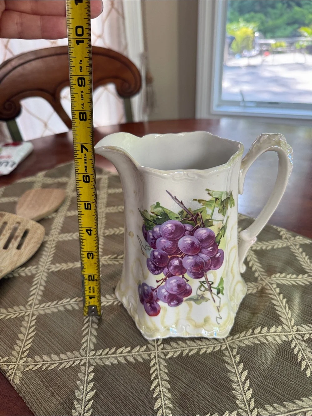 Vintage Ceramic Pitcher with Purple Grape Motif. Wellsville China Co.